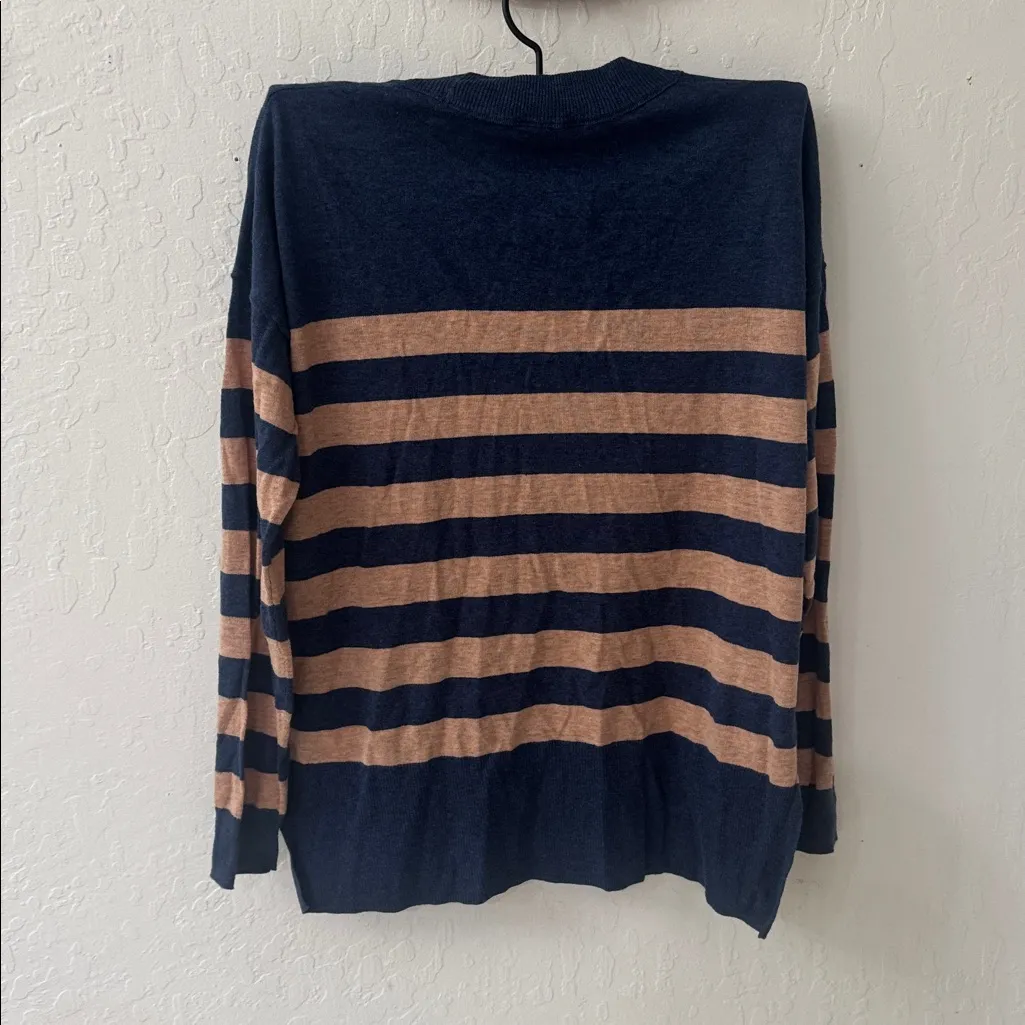 Madewell Lightweight Navy Tan Pocket Pullover Side Slit Sweater XXS - Image 5