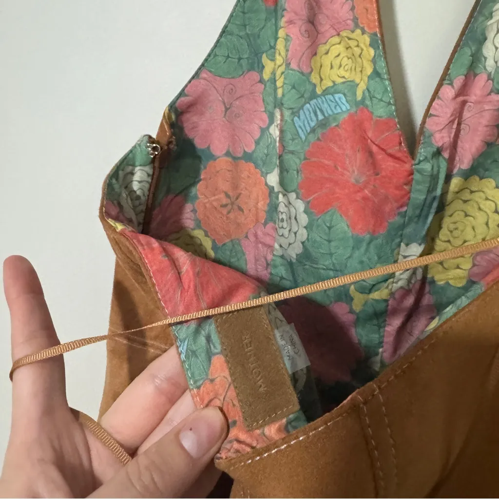 MOTHER The Neckline Faux Suede Halter Dress Size Small Brown - Image 8