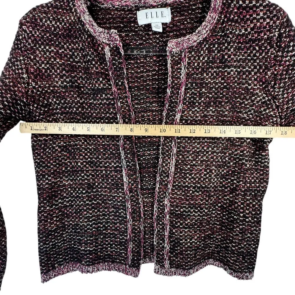 ELLE Black Pink Speckled Cropped Cardigan Sweater Open Front Knit XS Clueless - Image 6