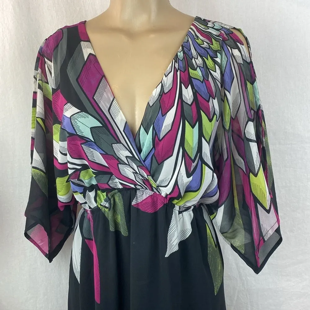 Forever 21 Black Peacock Bodice Print Maxi Long A Line Skirt Dress M - Image 4