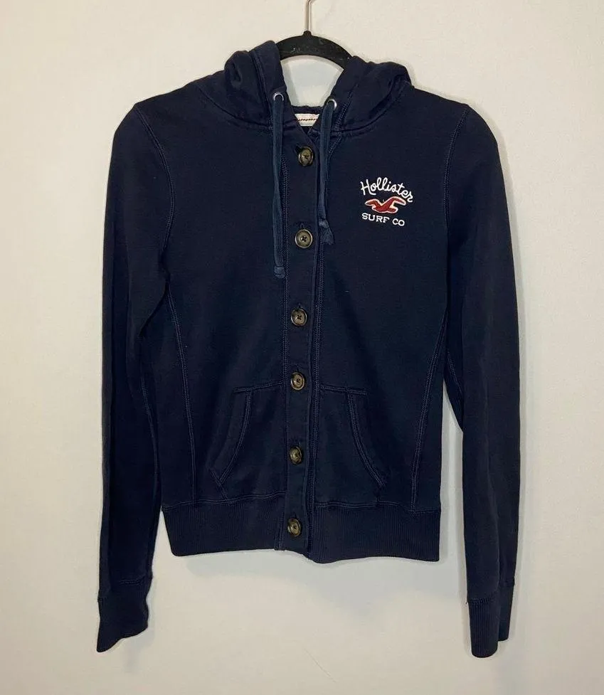 Hollister Navy Blue Button Front Sweater Size Medium - Image 4