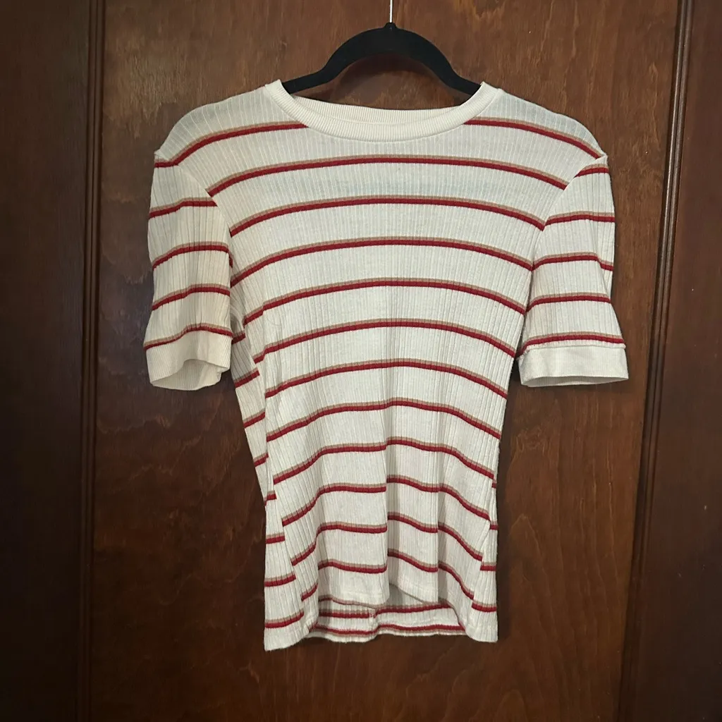 Frame Denim 70s Striped Fitted T Shirt in Burnt Henna Multi Size S - Image 3