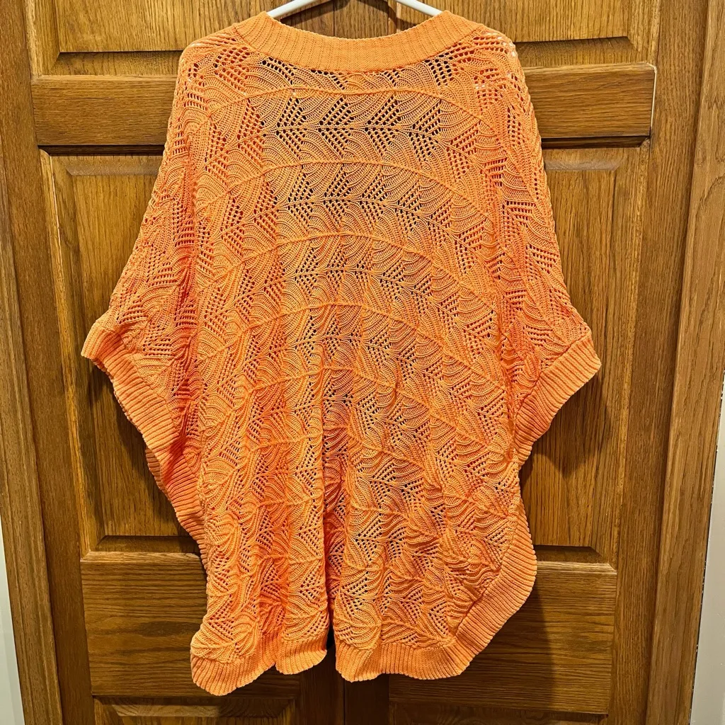 Chico's Vibrant Orange 100% Cotton Crochet Knit Batwing Sweater - Size S/M - Image 7
