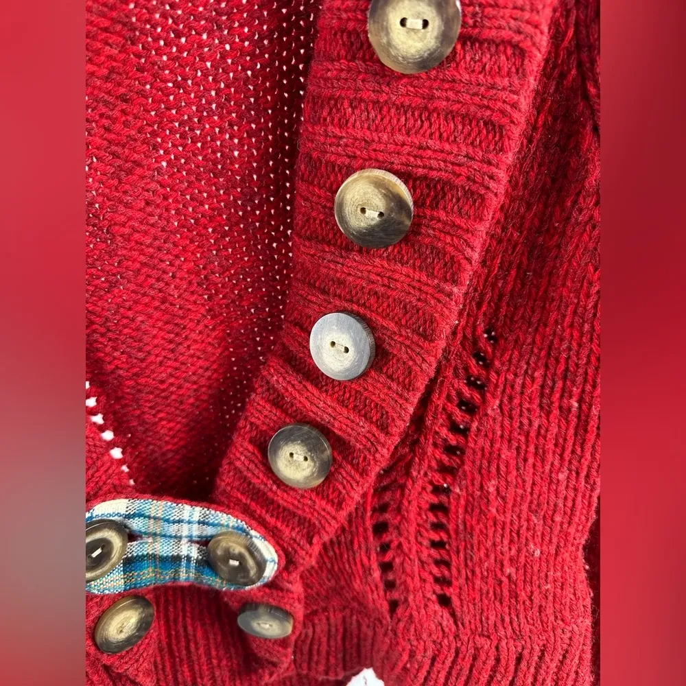 Anthropologie Charlie And Robin Red Wool Cropped Button Cardigan Wood Buttons Sm - Image 2