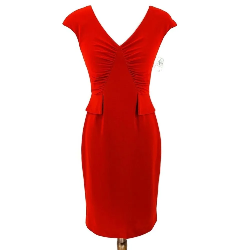 Kay Unger Ponte Knit Gathered Sheath Peplum Dress Red Size 2 - Image 3