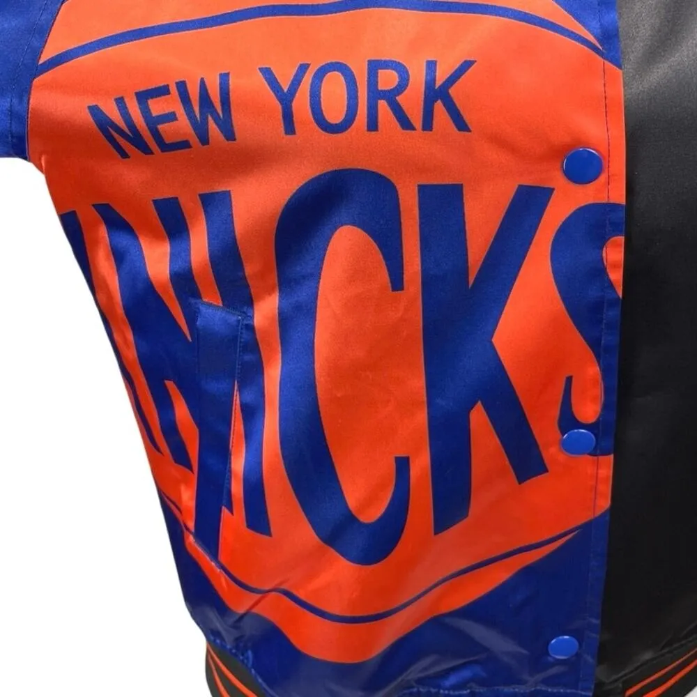 Mitchell & Ness NBA New York Knicks Basketball Logo Satin Button Bomber Jacket S - Image 4