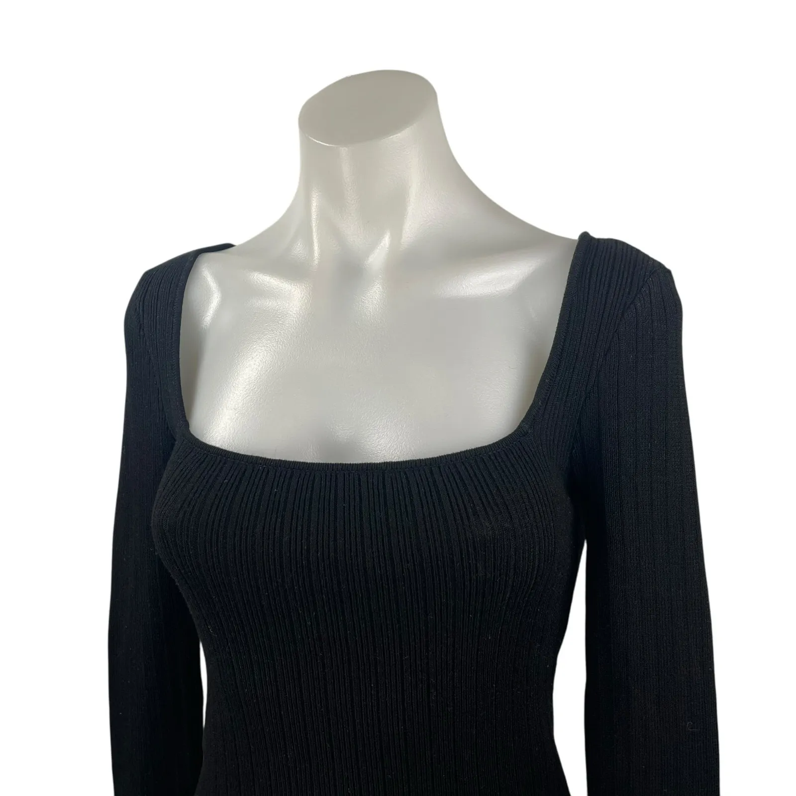 Urban Outfitters Black Rib Knit Square Neck Long Sleeve Crop Sweater Top Size L - Image 2