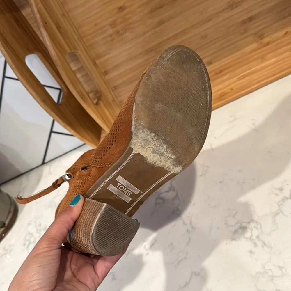 Toms Lunata Chestnut Suede Perforated Boots booties well worn still lots life - Image 8