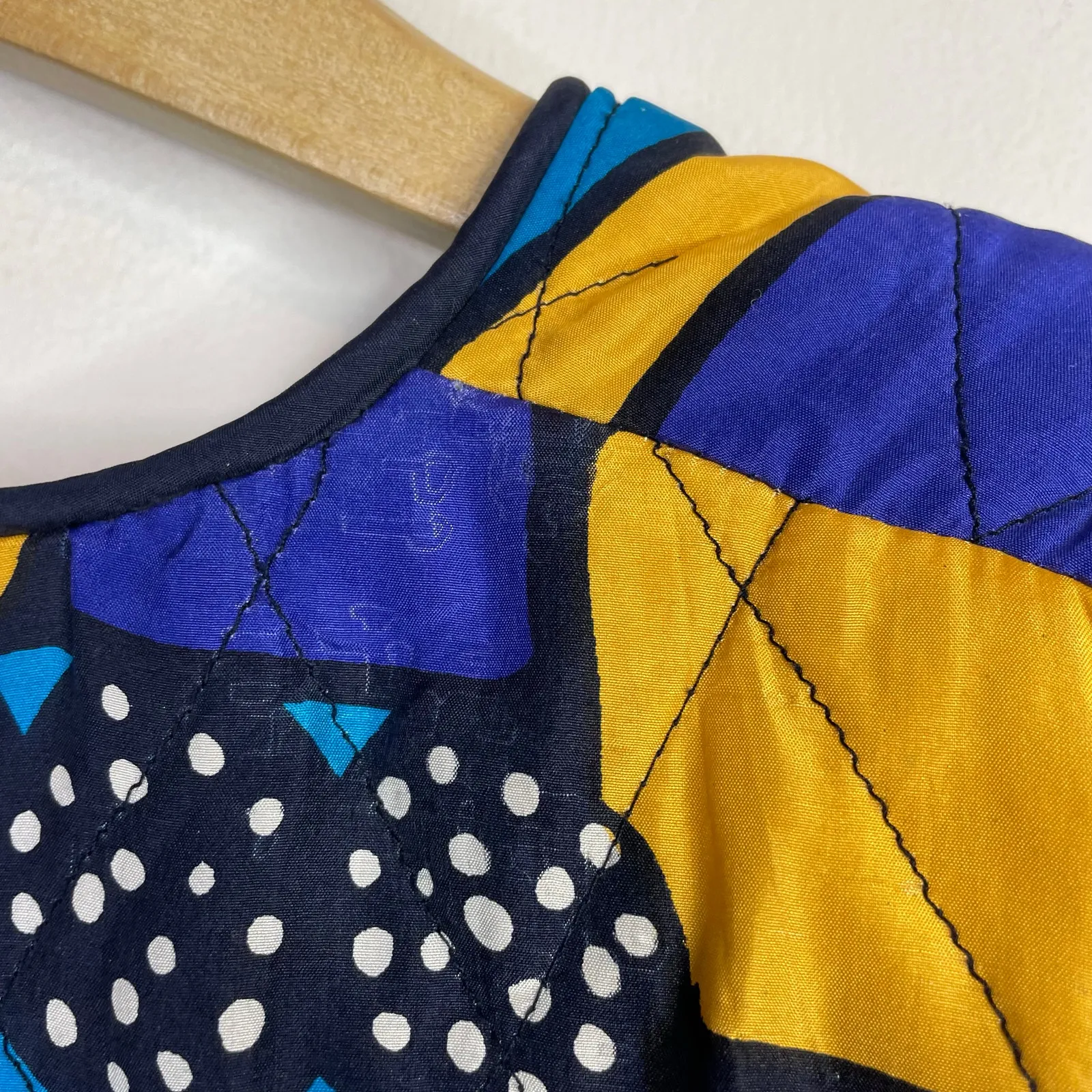 Vintage Rhoda Lynne Quilted Silk Open Jacket 90s Colorful Oversized Womens S Blue - Image 8