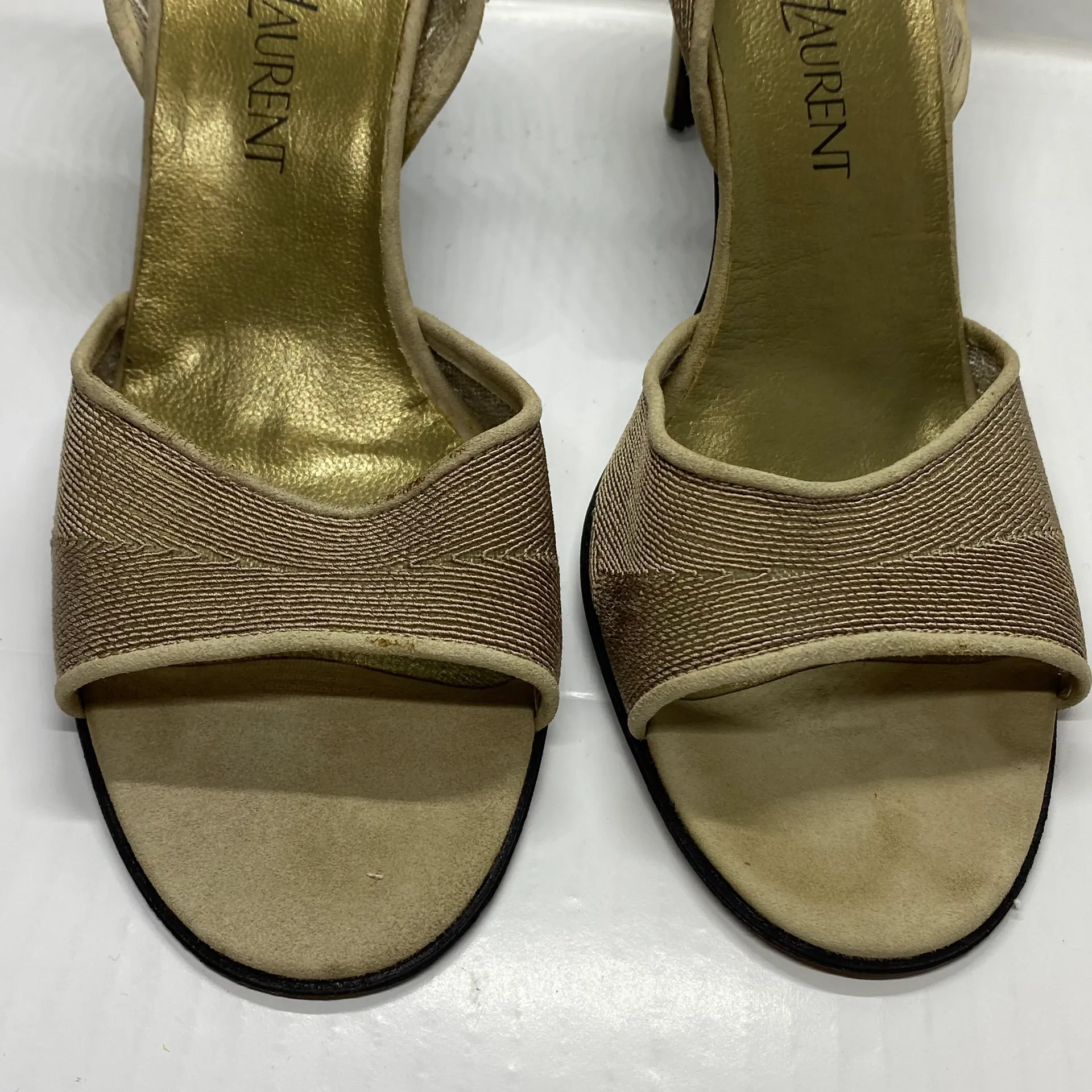 Yves  Mesh Gold Slingback Heels 8.5 - Image 7