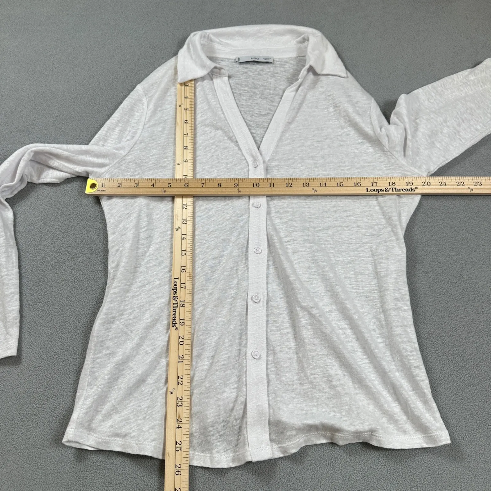 MNG Mango Linen Shirt Blouse Women 4 (S) White Button Down Long Sleeve Collar - Image 3