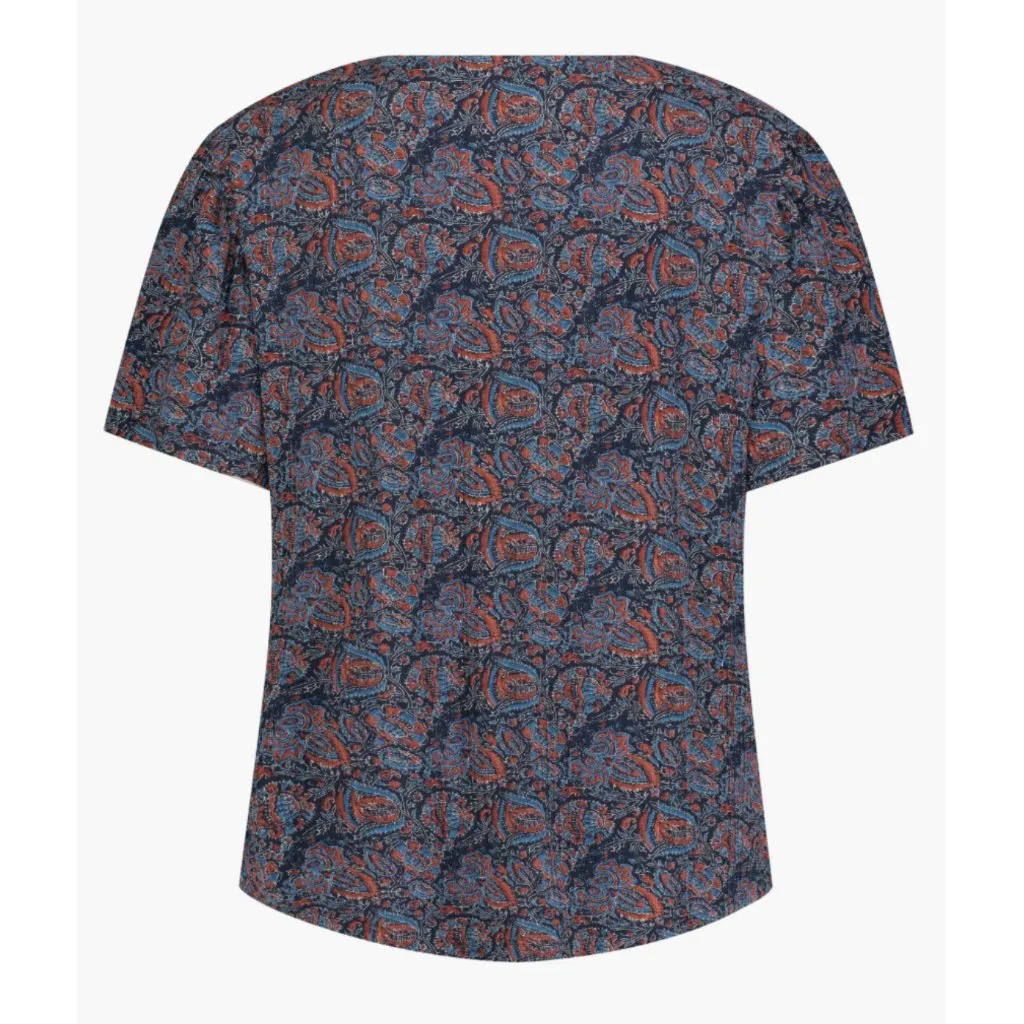 LUCKY BRAND Paisley Split Neck T-Shirt Navy Blue Red Tassel Tie Short Sleeve Top - Image 3