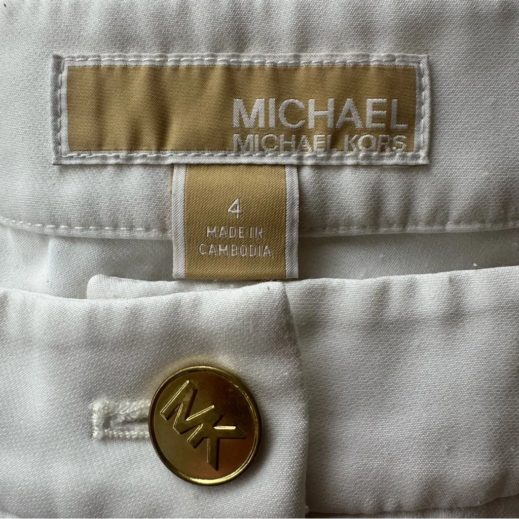 Michael Kors High Rise Wide Leg Cropped Trousers Pants White Women’s 4 Gold - Image 8