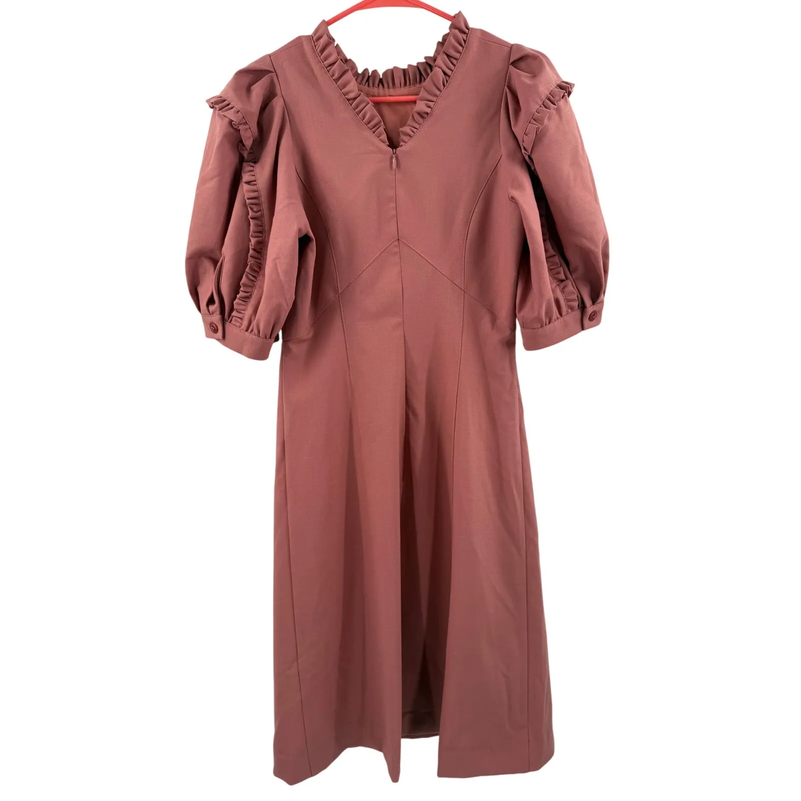 Sea New York Hayes Dress Size 4 Empire Midi Rose Pink Wool Blend Designer Luxury - Image 6