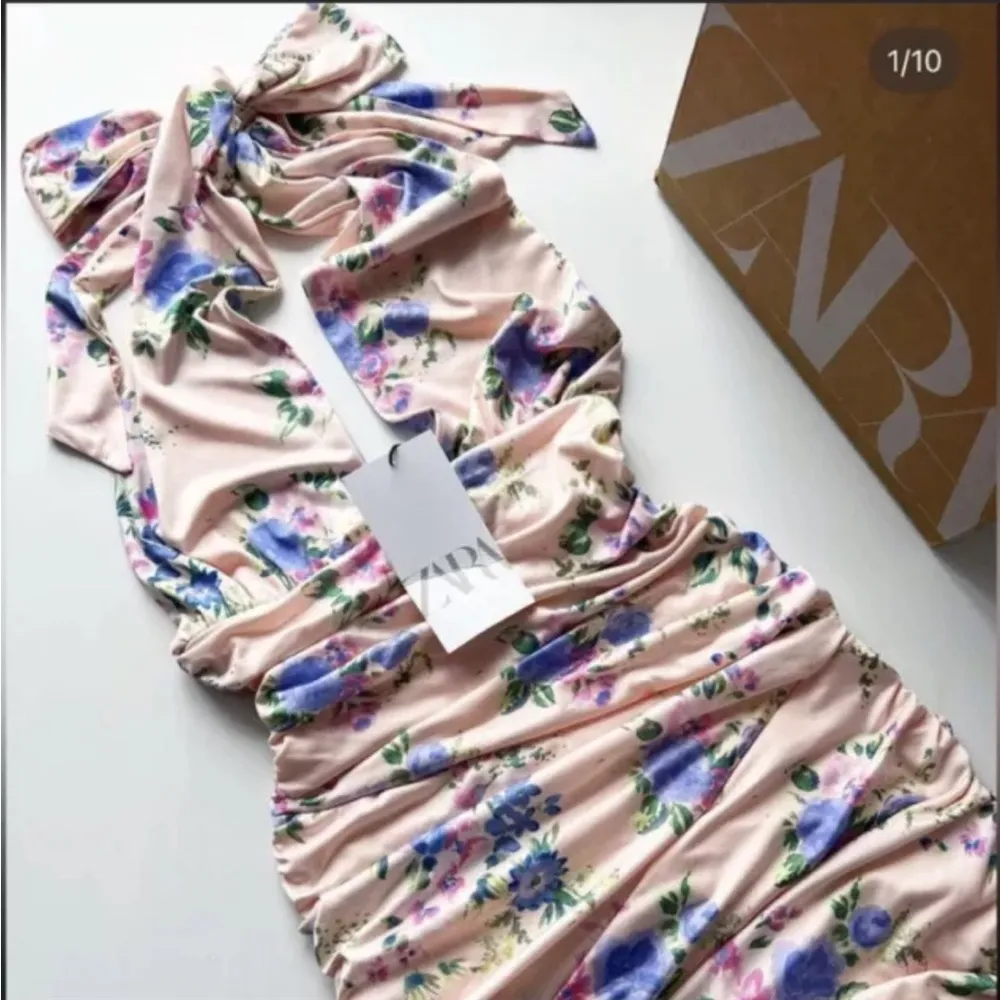 Zara pink floral print dress mini halter tied collar BLOGGERS FAVORITE!! NEW - Image 10