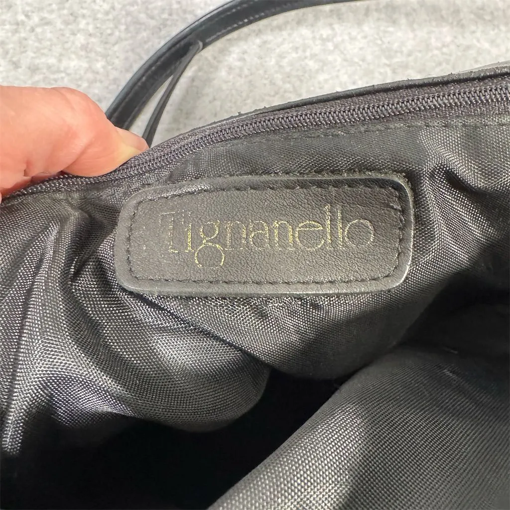 Vintage Tignanello Women's Black Leather Crossbody Shoulder Bag Adjustable Strap - Image 9