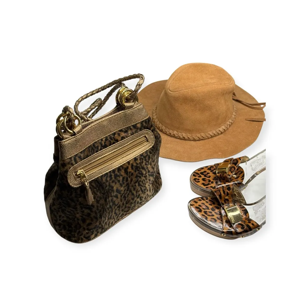 Tiannl ✽ Faux Fur Crossbody Handbag ✽ Animal Print ✽ Vegan Gold Metal Snakeskin Brown - Image 10