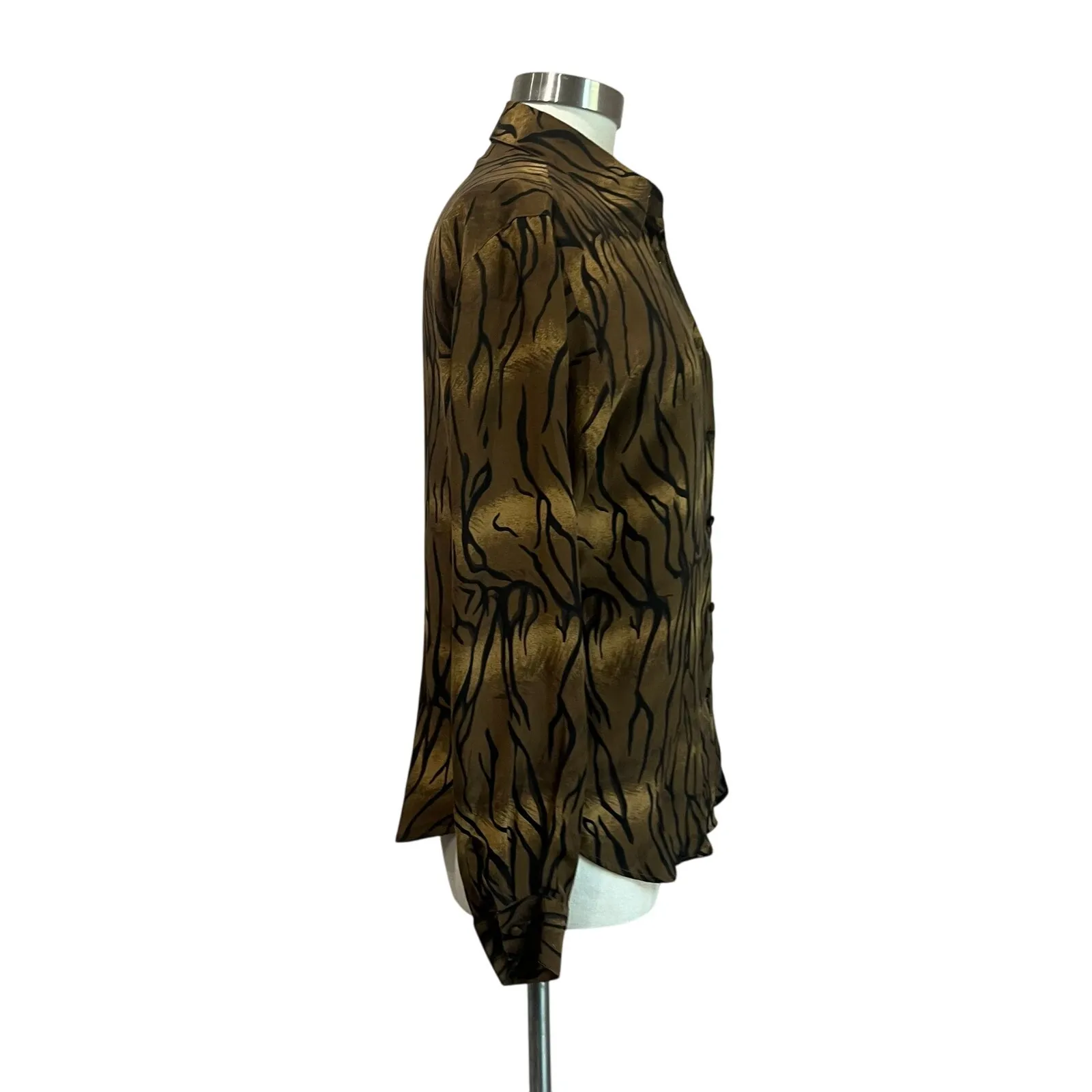 Vintage 90s Allison Taylor Animal Print 100% Silk Career Style Blouse Sz Small - Image 3