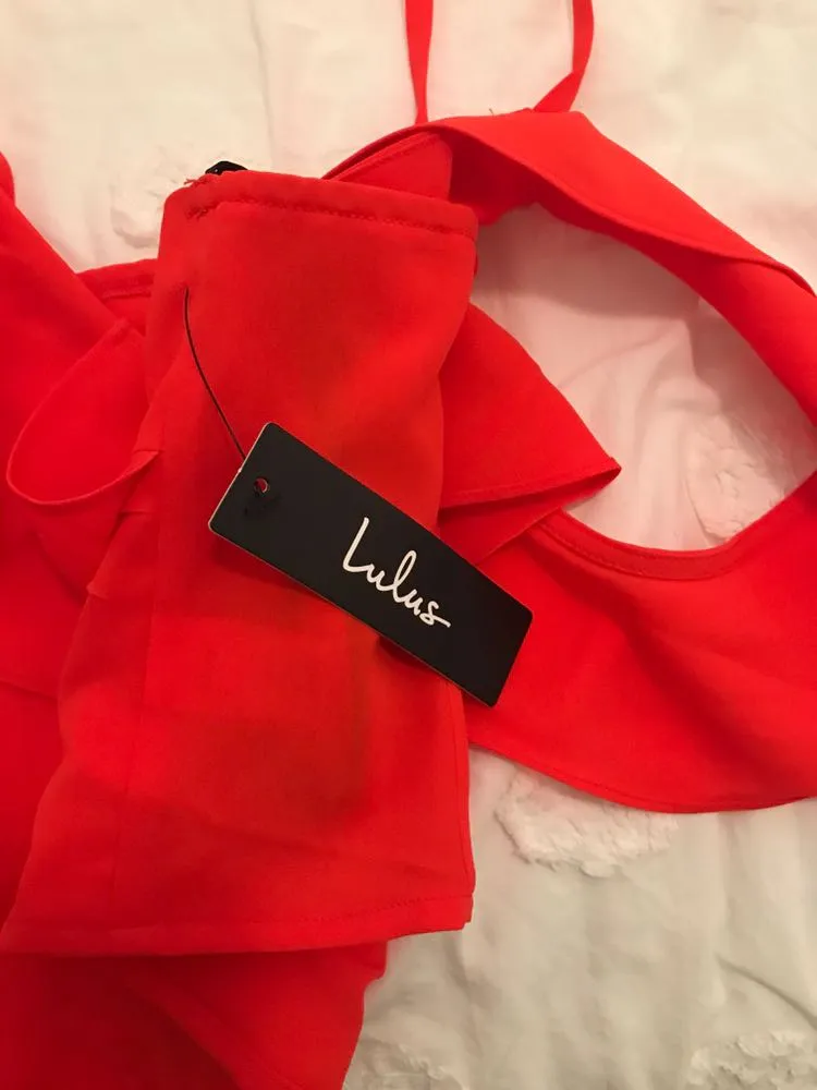 Lulus Red Cropped Ruffle Top - Image 3
