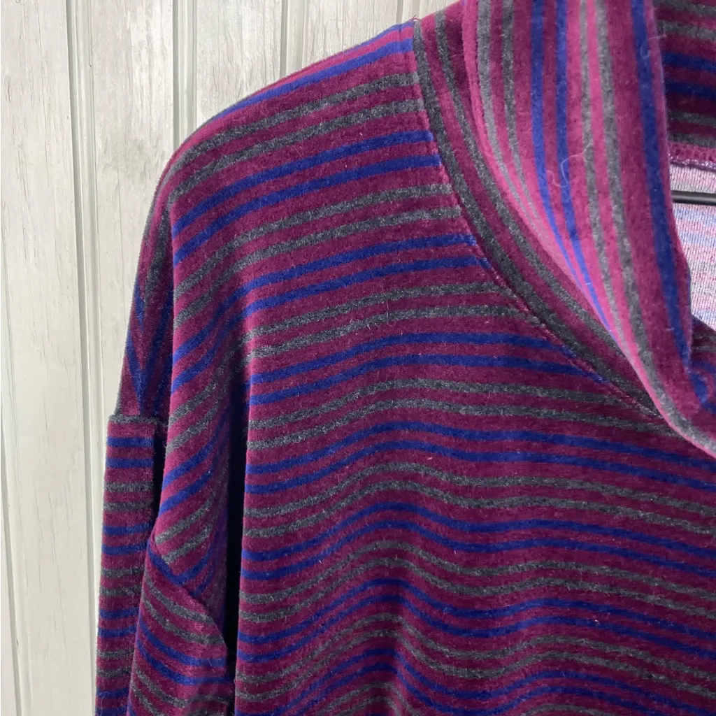 Talbots Luxe Velour Cowlneck Pullover Top Size Large Purple Candy Cane Stripe - Image 5