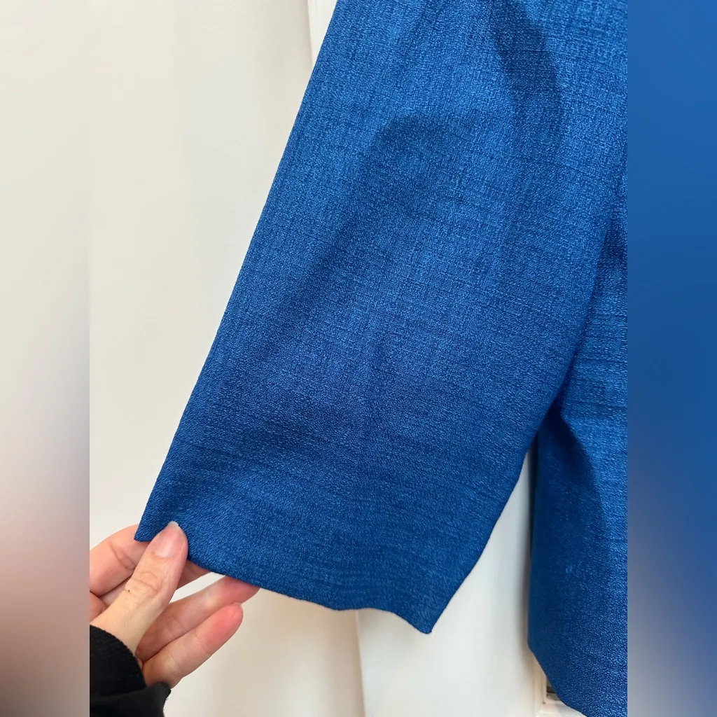 Vintage Leslie Fay 90’s Crop Retro Blue Blazer Black Trim Classic Chic Size 18 - Image 5