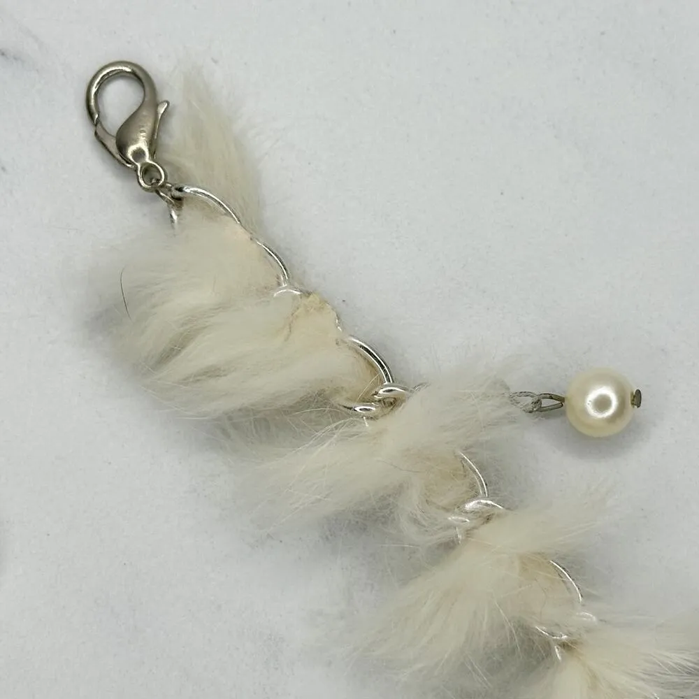 Beaded Faux Fur Woven Silver Tone Chain Link Belt One Size OS Boho ✨ - Image 3