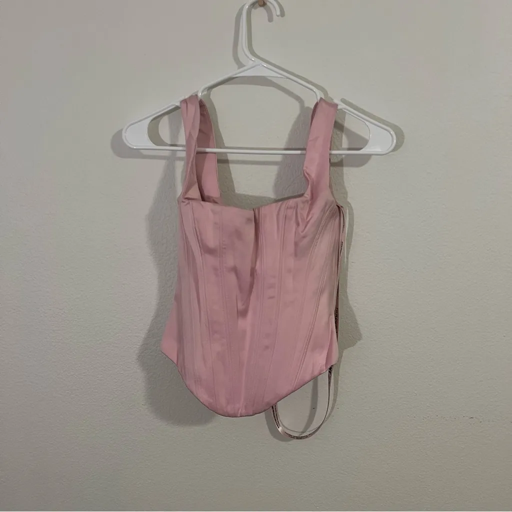 House of CB RAFA Fairy Pink Satin Longline Corset Top - Image 3