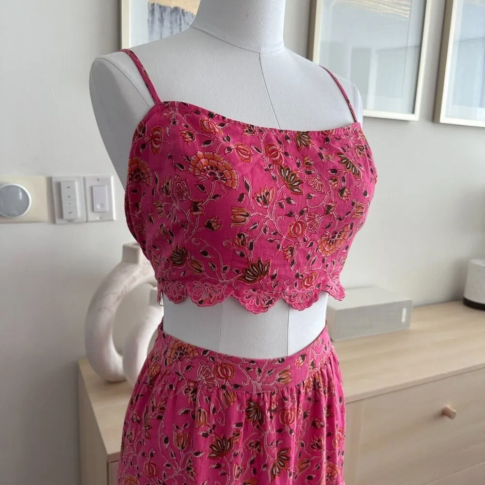 Caroline Constas Skirt Womens Large Floral Lace Tiered Crop Top Matching Co Ord Pink - Image 4