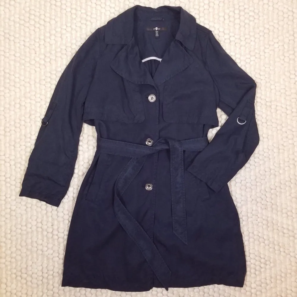 7 For All Mankind Soft Drape Sand Washed Tencel Single Breasted Trench Coat Sz M - Image 7