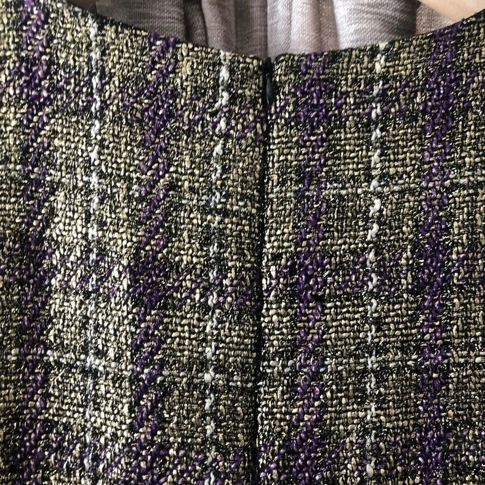 Bontrue Purple & Gold Tweed Cap Sleeve Shift Dress Size M - Image 10