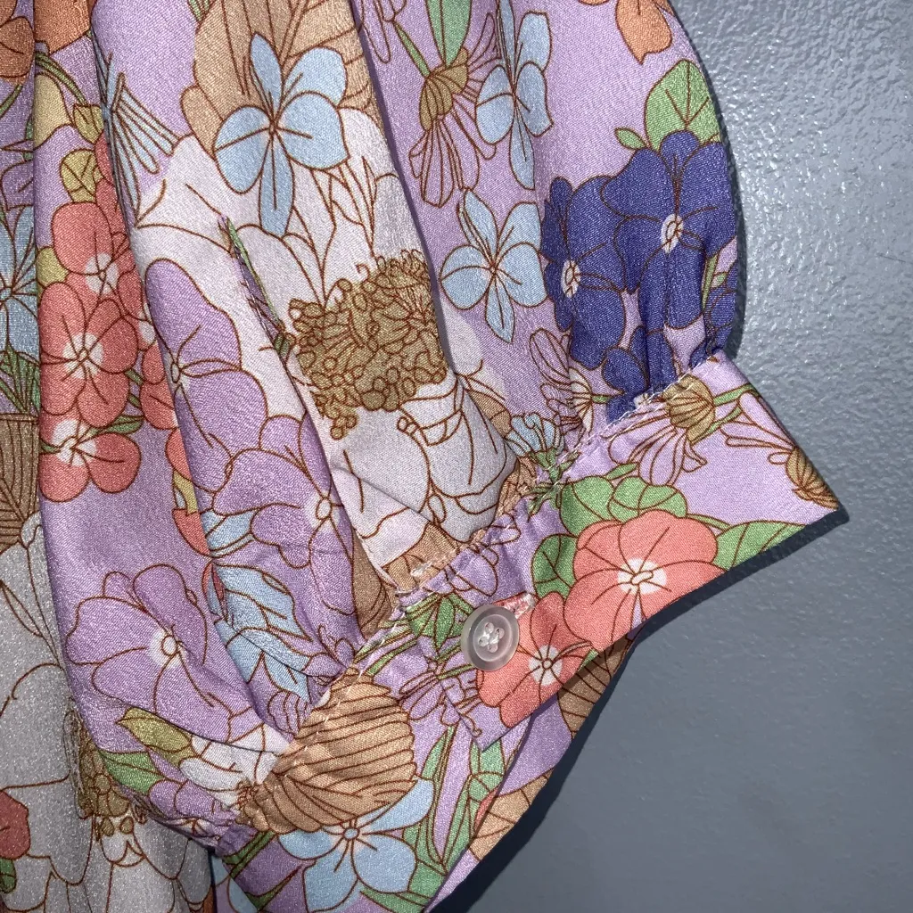 Love + Harmony Lavender Multicolor Pink Short Puffed Sleeves Floral Maxi Dress L - Image 7