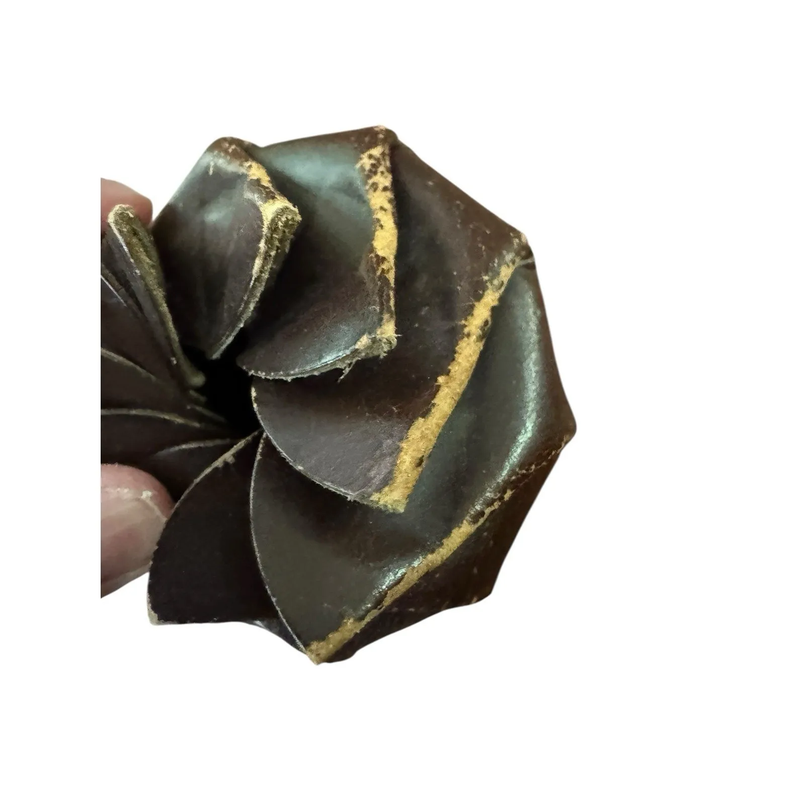 VTG Distressed Leather Change Purse Pinwheel Design Flapper Era Coin Holder Brown - Image 4