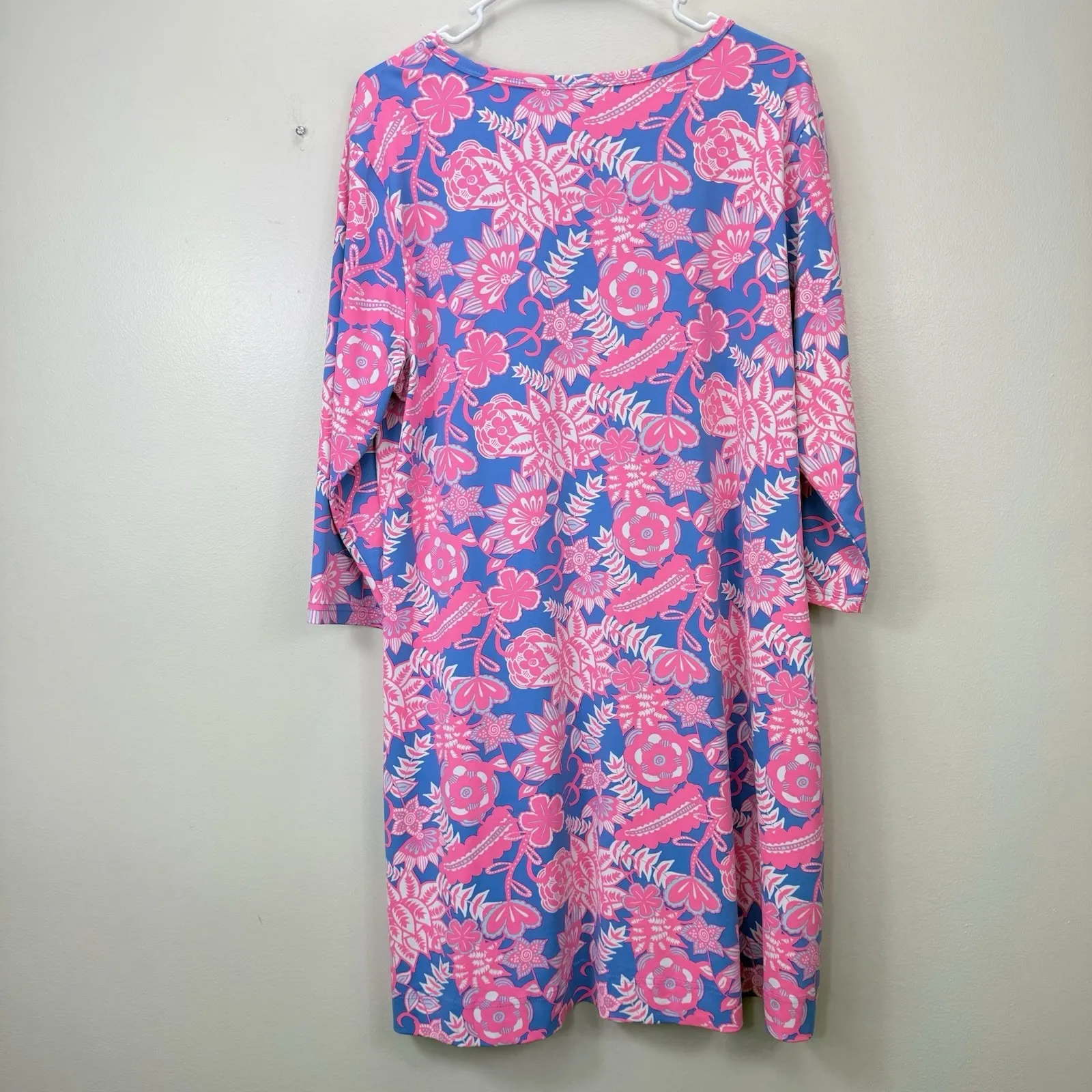 Lulu B Pink Blue Tropical Floral 3/4 Sleeve Shift Dress Size XL Resort Cruise Size L - Image 6
