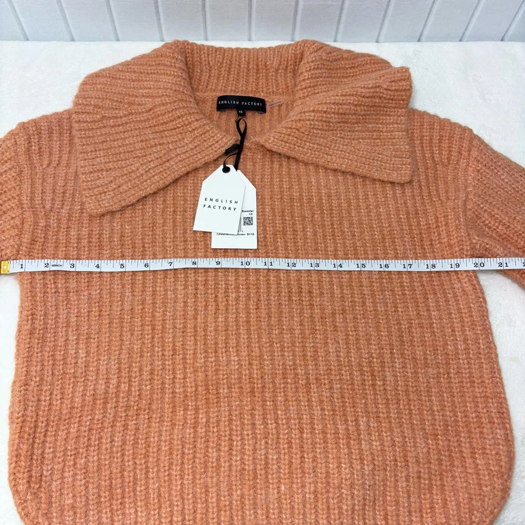 English Factory Collar Oversize Collared Rib Chucky Sweater Peach Size XS - Image 7