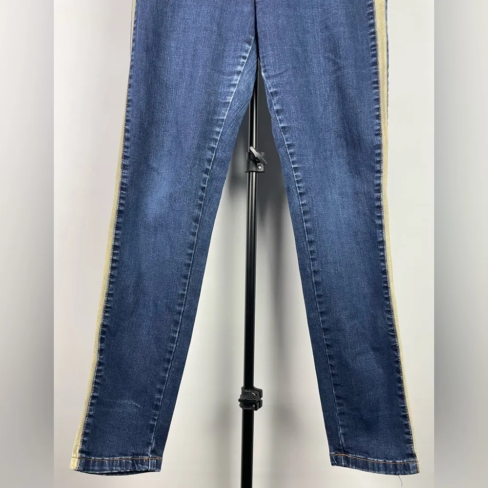 Soft Surroundings Blue Dark Wash Faux Leather Tuxedo‎ Side Stripe Skinny Jeans - Image 4