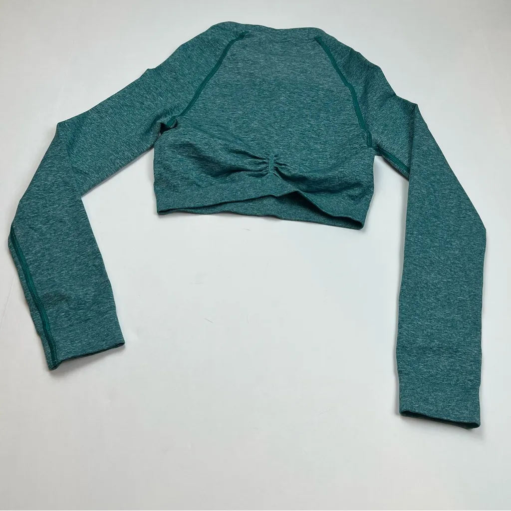GymShark Womens Size XS Teal Long Sleeve Cropped‎ Fitted Top Workout Athletic - Image 9