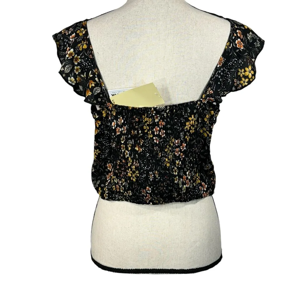 Sonoma X-Large Crop Top Floral Sleeveless Sweetheart Neckline Smocked Padded Cup - Image 4