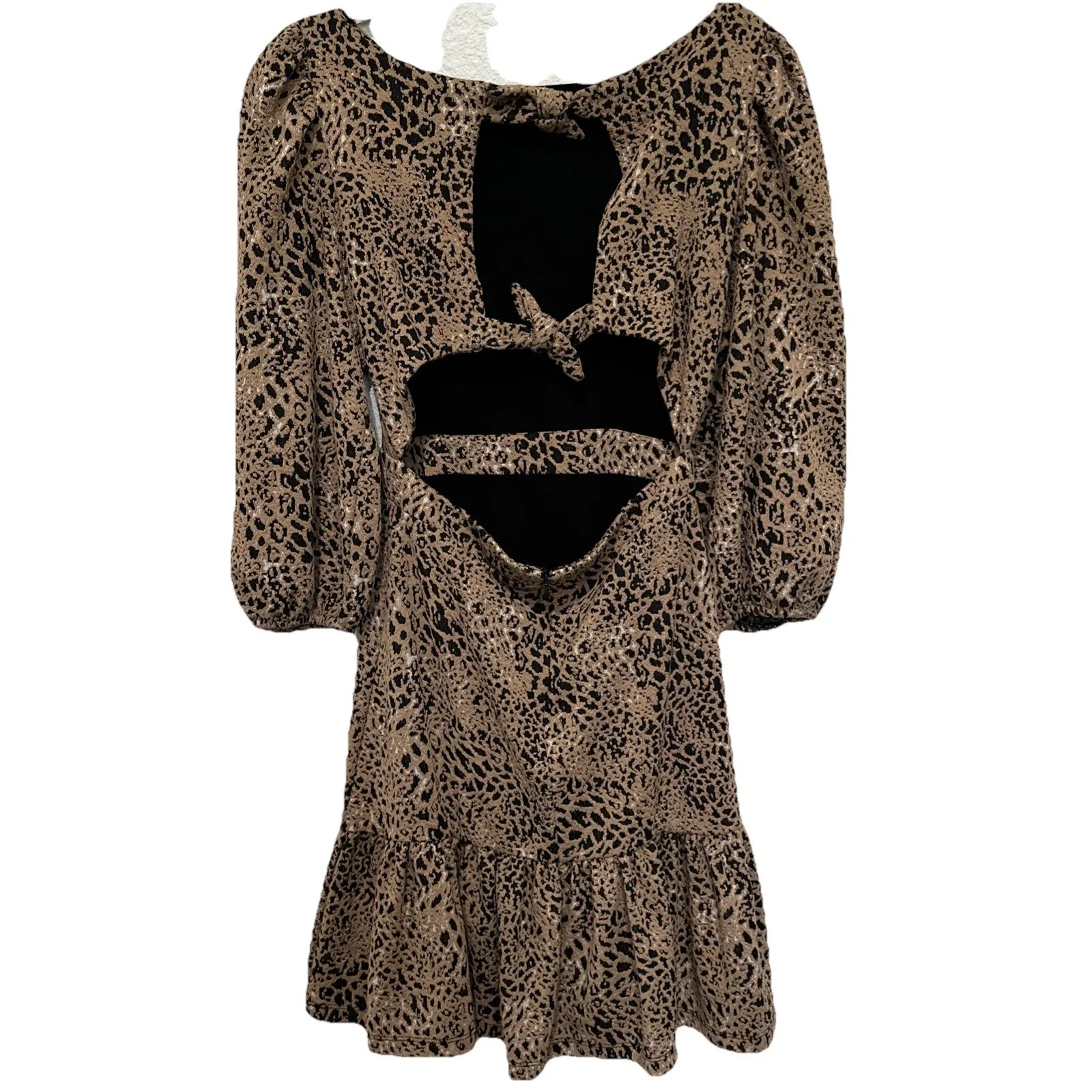 Anthropologie Maeve Knit Cut-Out Mini Dress Size 4 AnimalPrint Autumn - Image 9