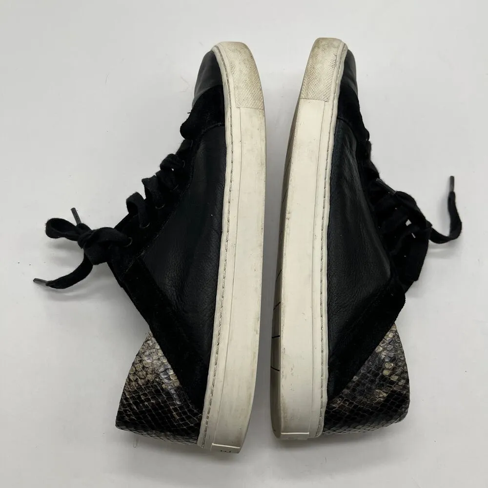 Vince Women's Anette Black Leather Suede Snakeskin Lace Up Sneakers Size 9 - Image 5