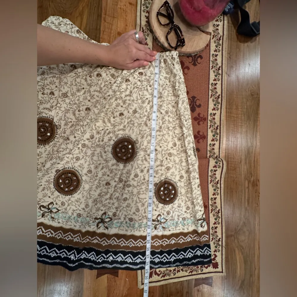 EUC SAGHARBOR Brown Tan Sequined Maxi Boho Festival Skirt Size M - Image 7