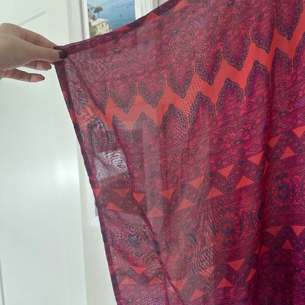 Show Me Your Mumu Boho Pink Aztec Sheer Tunic Top Shawl Festival Size Small - Image 4