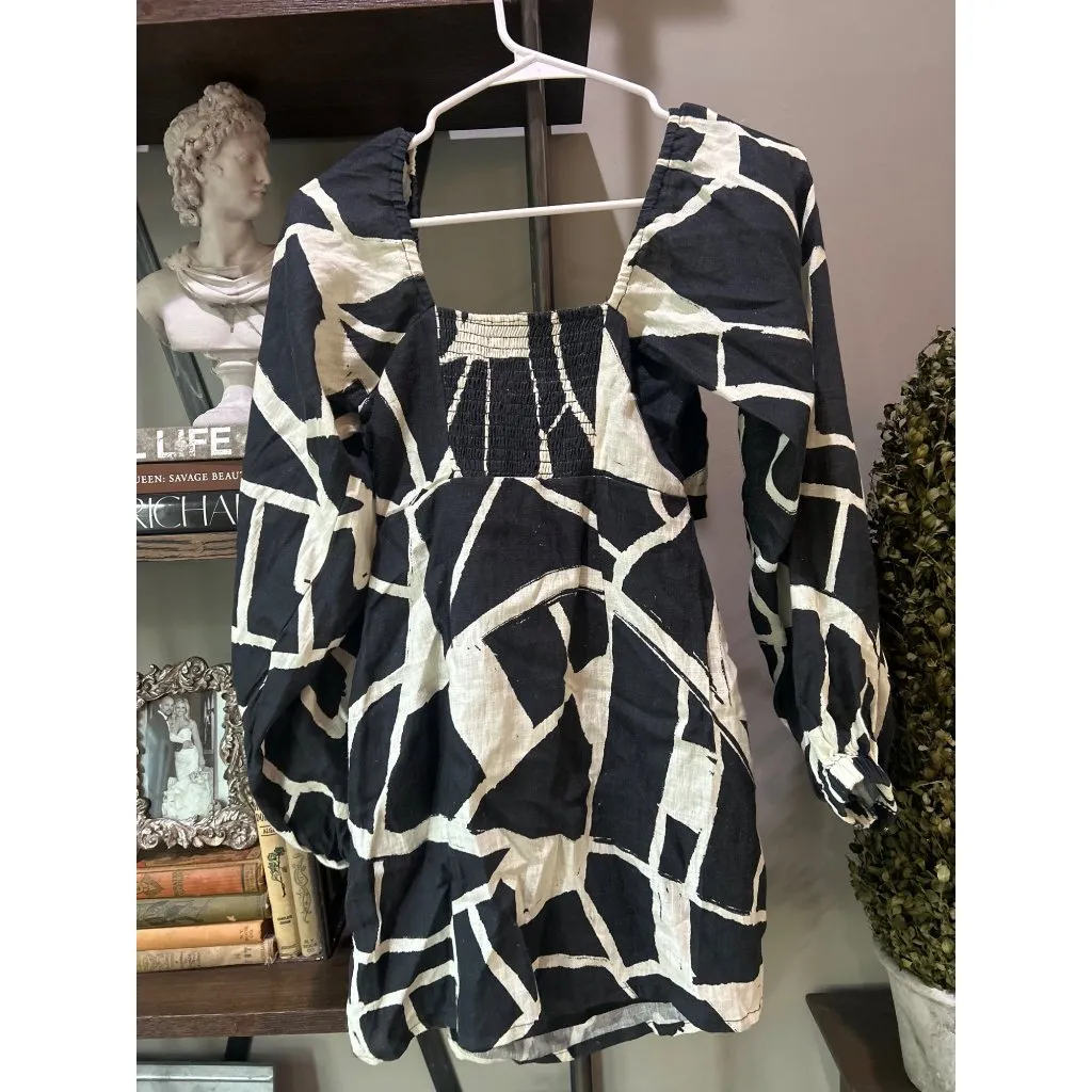 Anthropologie SUMMER AWAY Barths Linen Mini Dress Black Womens Size Medium - Image 10