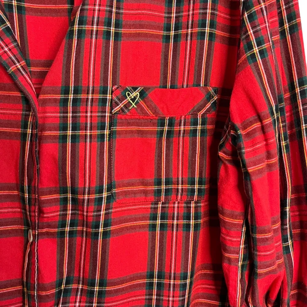 Victoria’s Secret Red Plaid Flannel Button Down Sleep Shirt Sz Large - Image 5