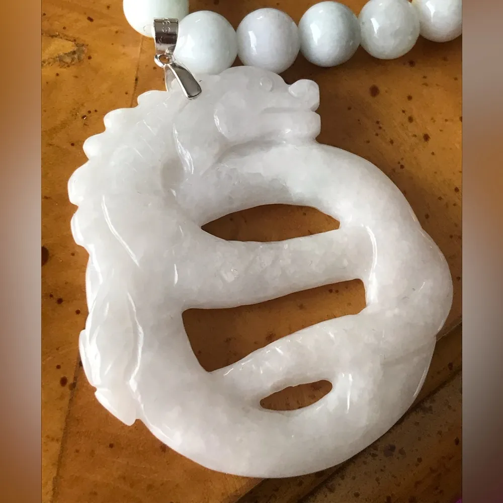 Natural Jade Sterling Silver Dragon Necklace - Image 9