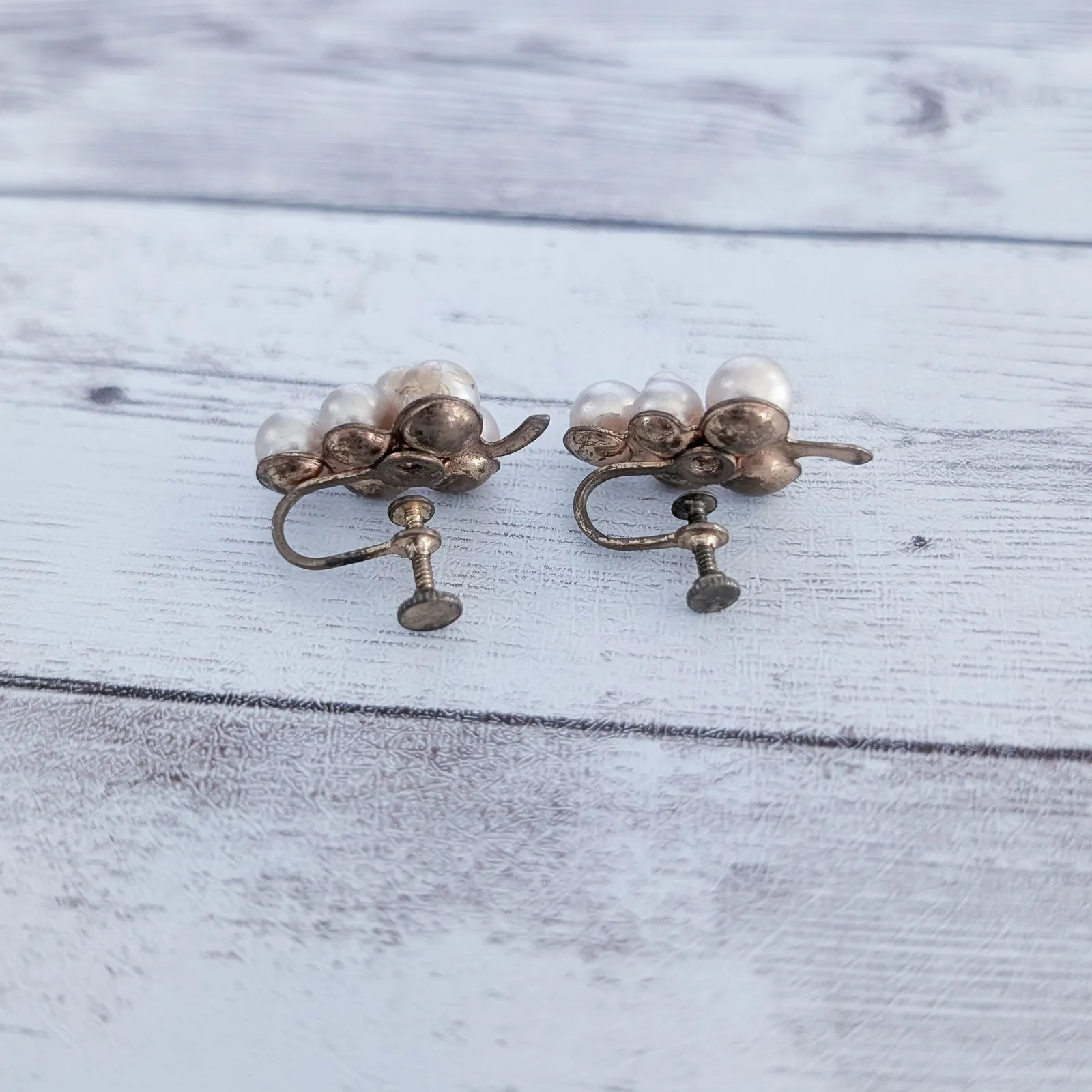 Vintage Screw On Earrings Faux Pearl Grapes? - Image 3