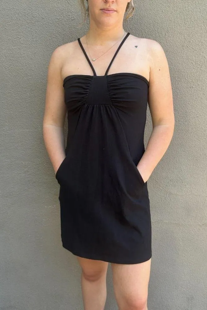 NWT SUSANA MONACO Black Knit Strappy Mini Dress w POCKETS! - size Medium - Image 5