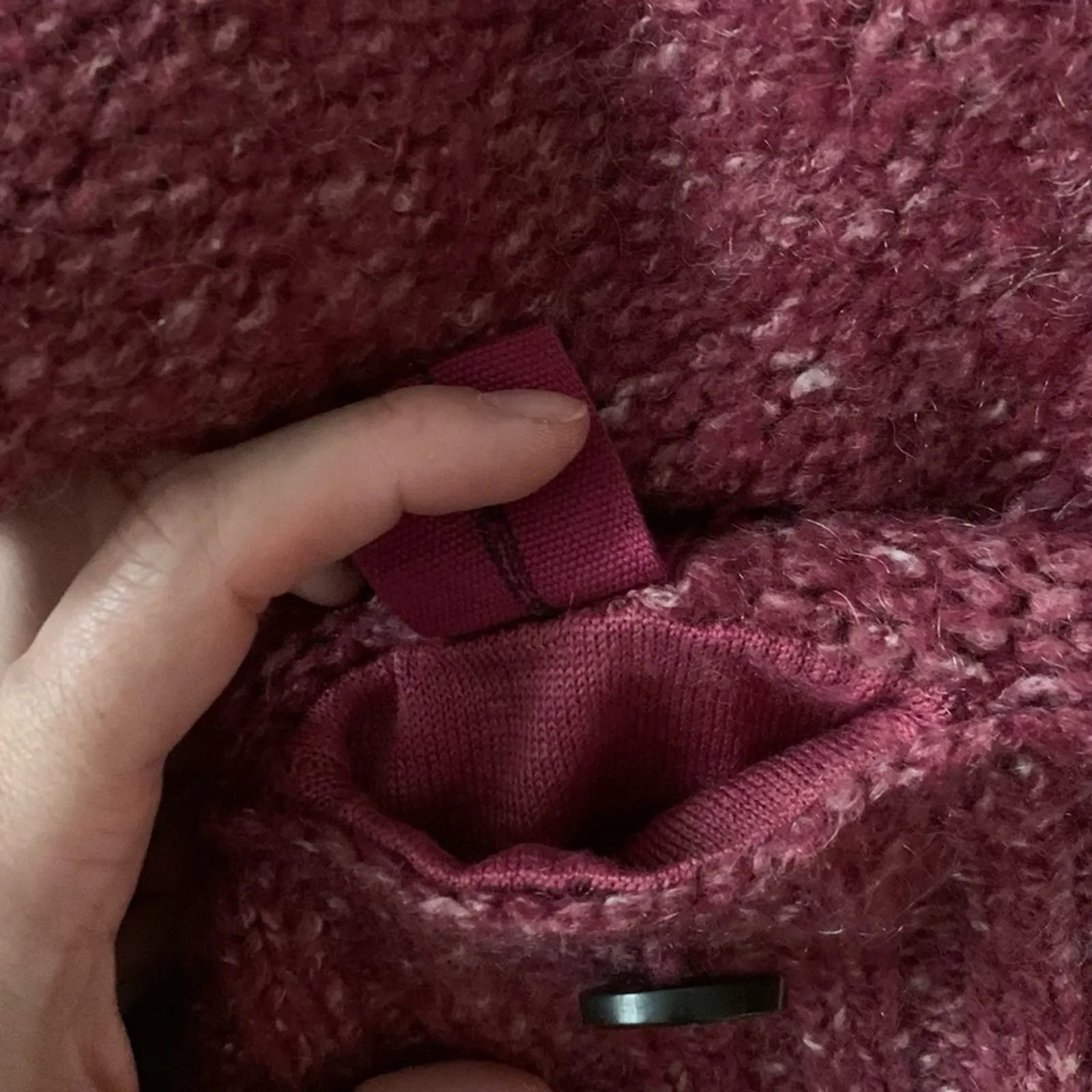 Lole  M Wool Blend Marled Red Collared Button Popover Pullover Sweater Key Pocket - Image 5