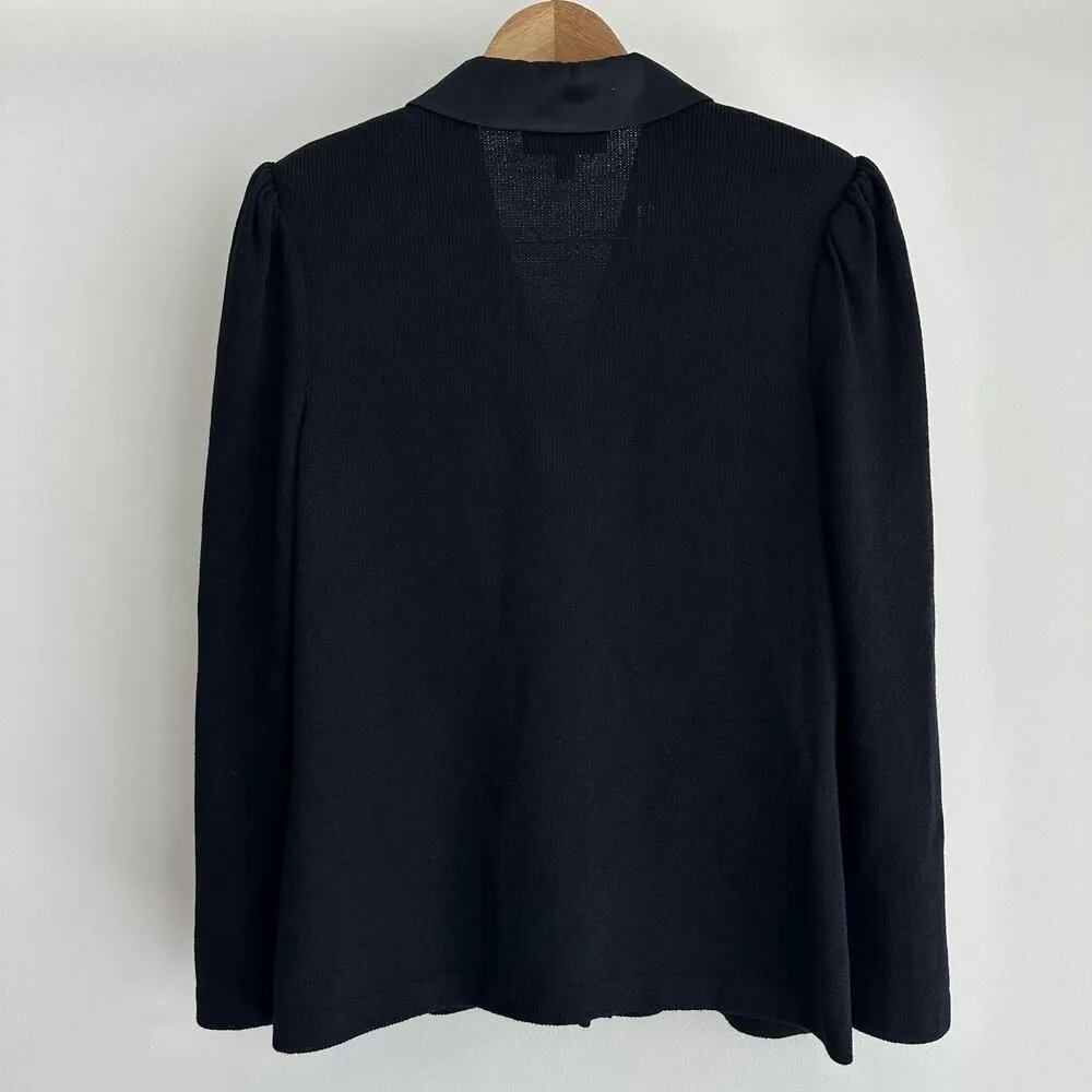 St John Evening Blazer 10 Black Santana Knit Rhinestone Tuxedo Jacket Elegant - Image 3