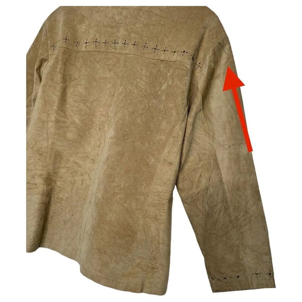 Cabelas Jacket Womens XL Leather Suede Western Laser Cut Full Zip Studded Brown - Image 9