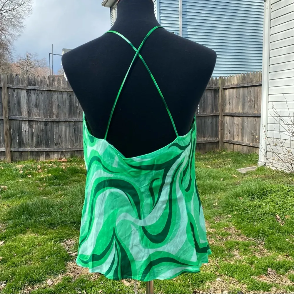 Zara Safia Green Swirl Criss Cross Tank Top - Image 4